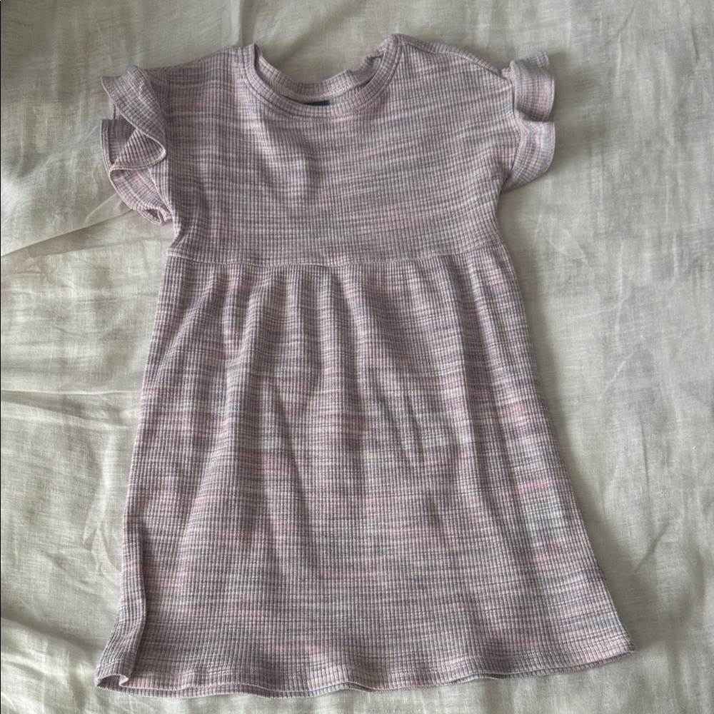 Old Navy Pink & White Ribbed Flutter-Sleeve Casual Dress